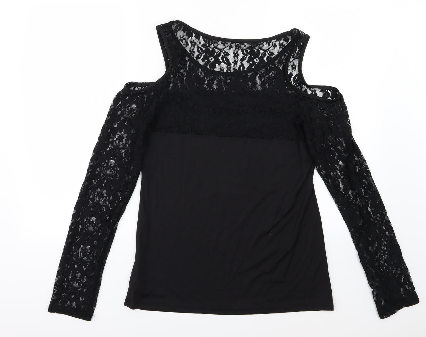 Preworn Womens Black  Jersey Basic T-Shirt Size XL  - Lace Sleeves