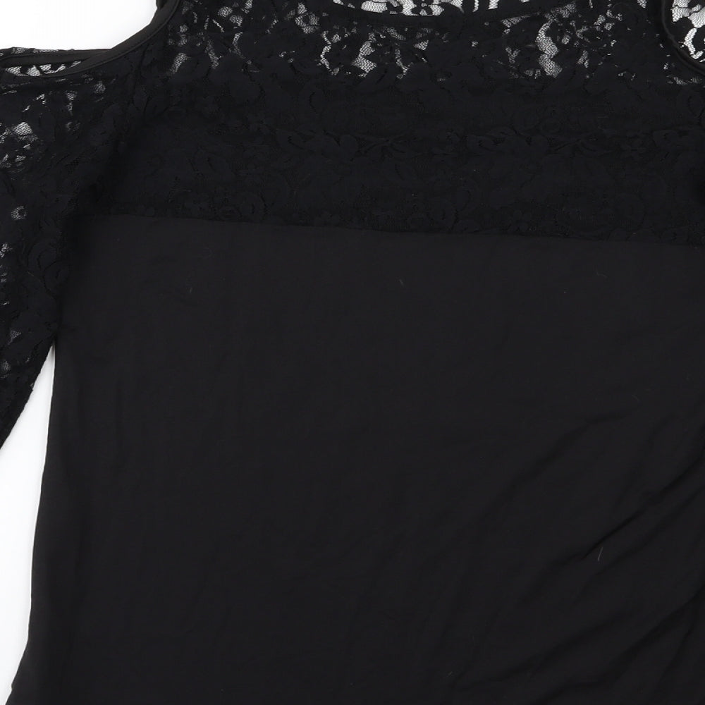 Preworn Womens Black  Jersey Basic T-Shirt Size XL  - Lace Sleeves