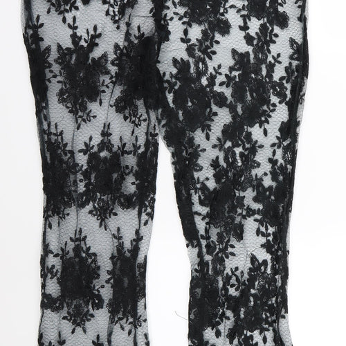 PRETTYLITTLETHING Womens Black Floral Mesh Trousers  Size 12 L34 in
