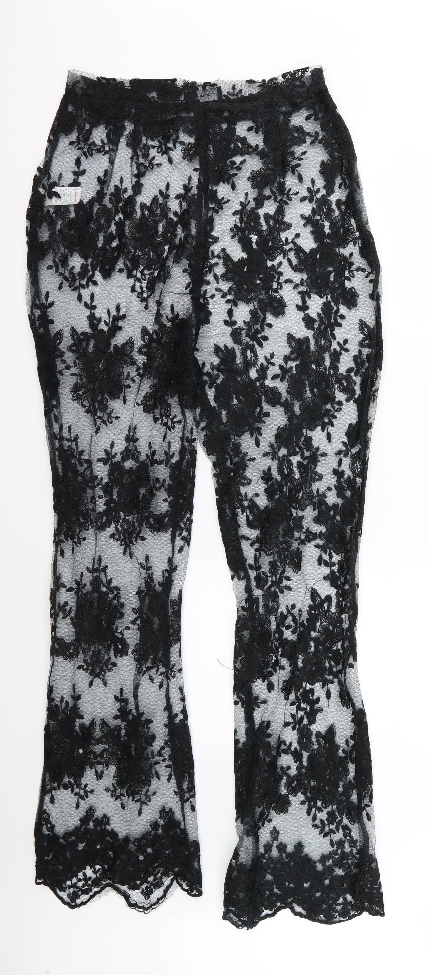 PRETTYLITTLETHING Womens Black Floral Mesh Trousers  Size 12 L34 in
