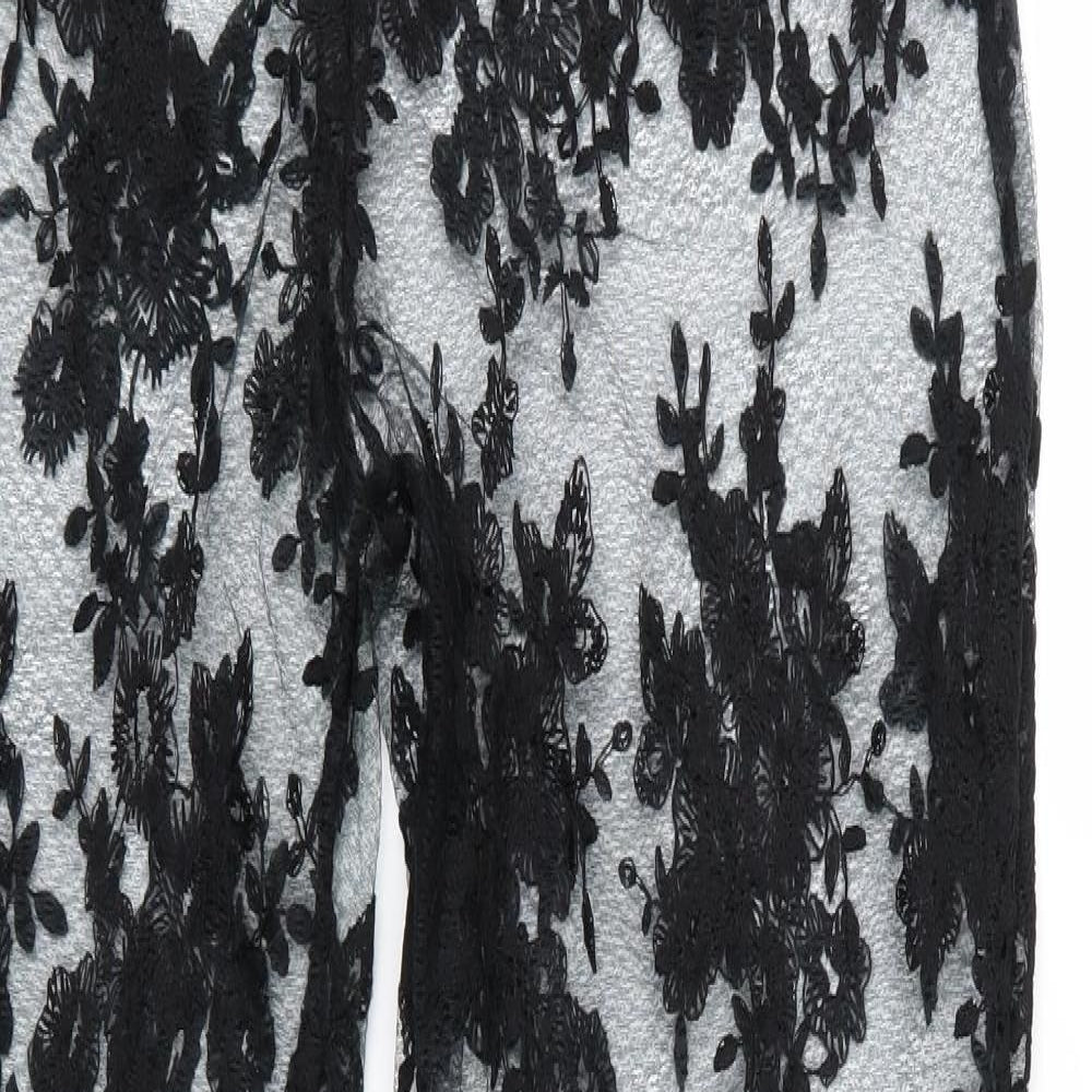 PRETTYLITTLETHING Womens Black Floral Mesh Trousers  Size 12 L34 in