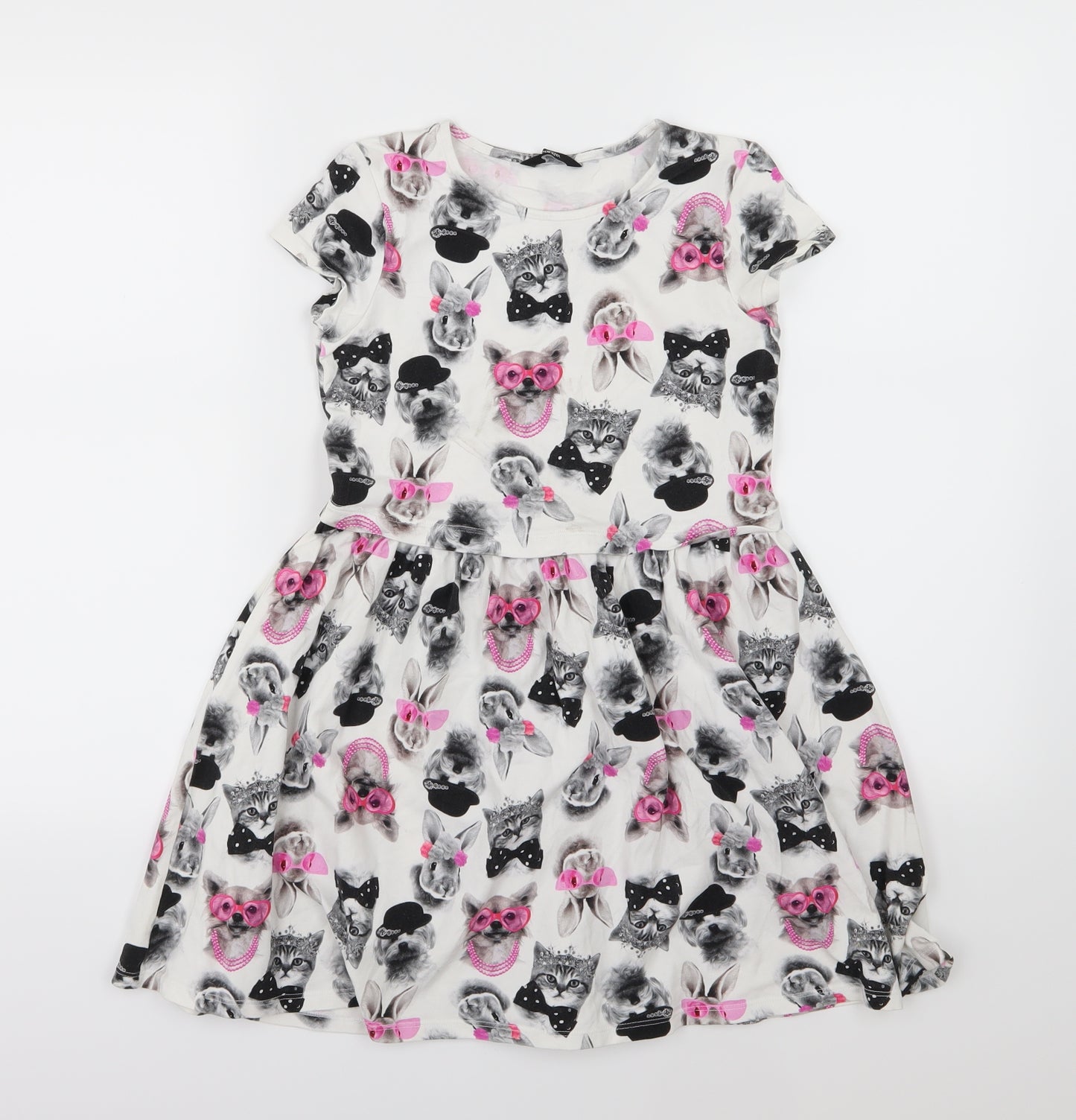 George Girls White  Jersey Skater Dress  Size 9-10 Years  - Animal Print