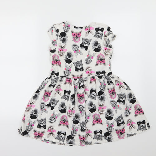 George Girls White  Jersey Skater Dress  Size 9-10 Years  - Animal Print