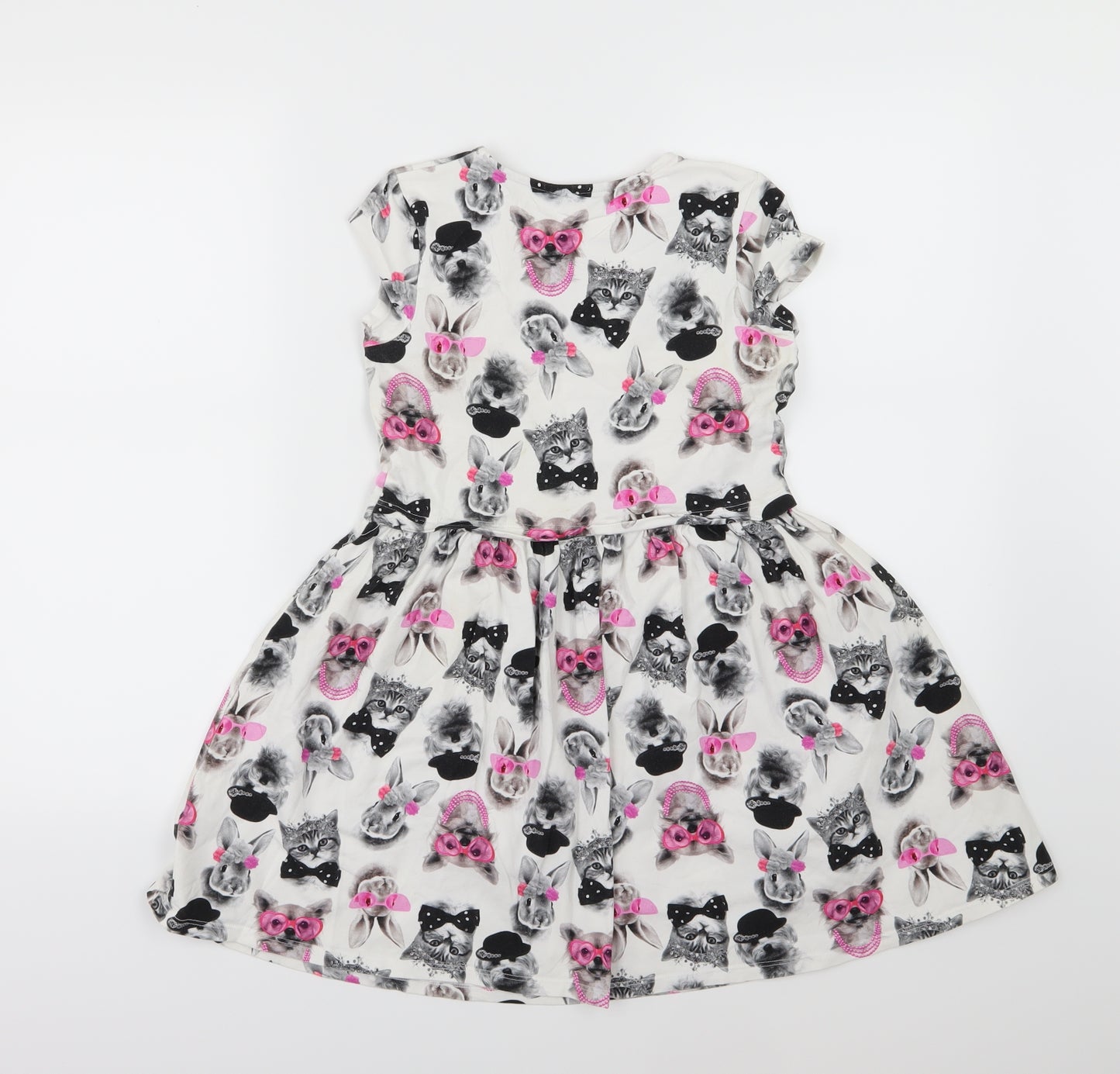 George Girls White  Jersey Skater Dress  Size 9-10 Years  - Animal Print