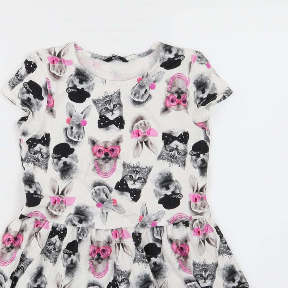 George Girls White  Jersey Skater Dress  Size 9-10 Years  - Animal Print