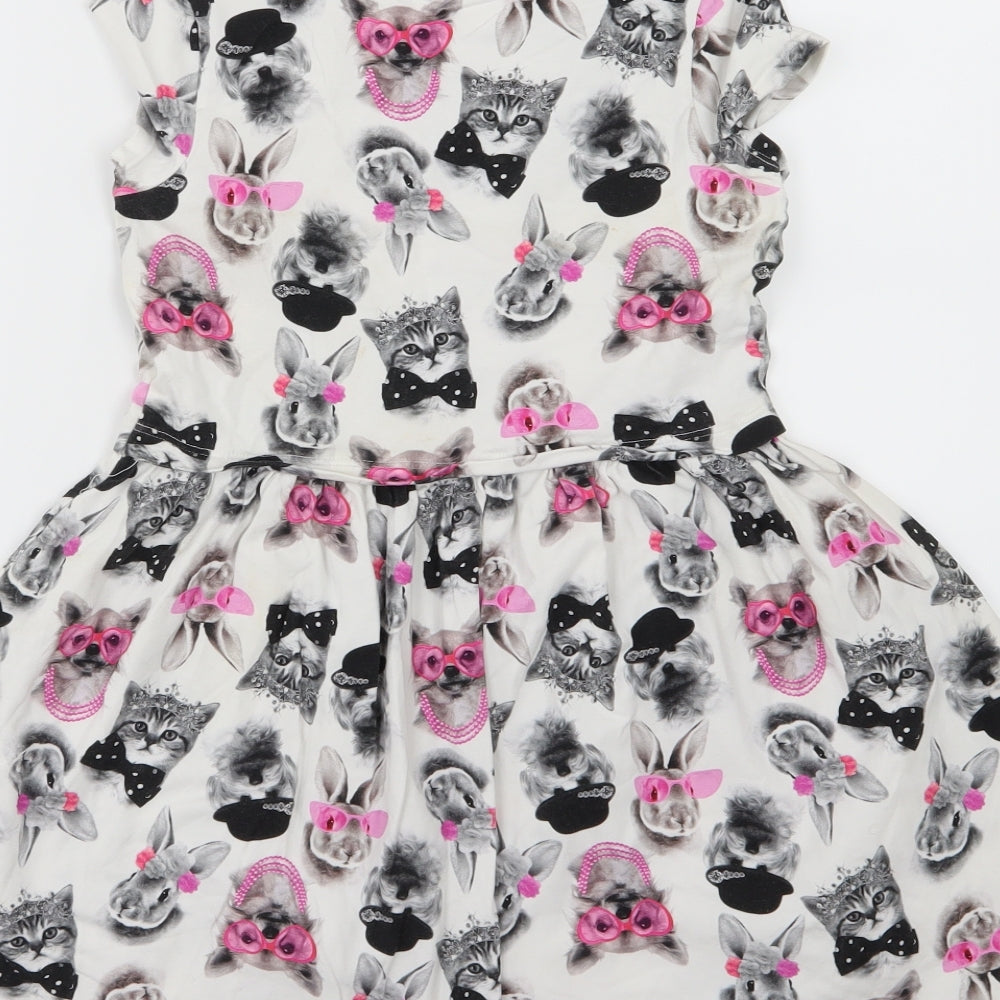 George Girls White  Jersey Skater Dress  Size 9-10 Years  - Animal Print