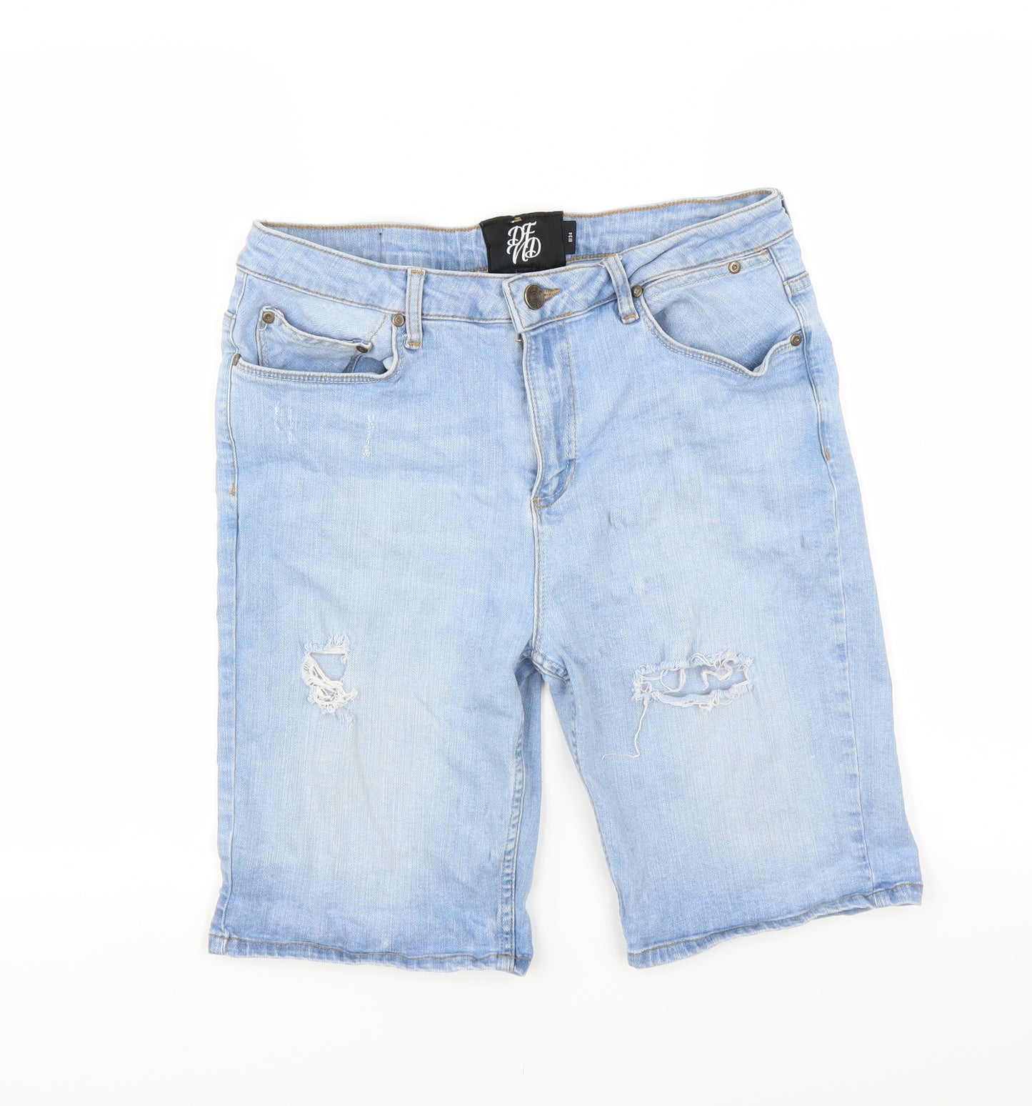 Defend London Mens Blue   Bermuda Shorts Size 34 in - DISTRESSED
