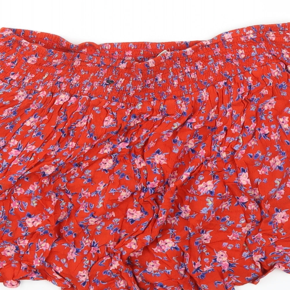 eoote Womens Red Floral  Hot Pants Shorts Size M