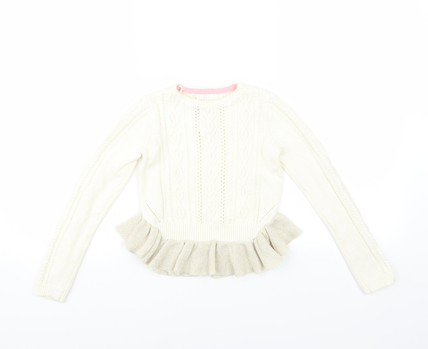 Lulurain Girls Ivory   Pullover Jumper Size 6 Years  - gold ruffle detail