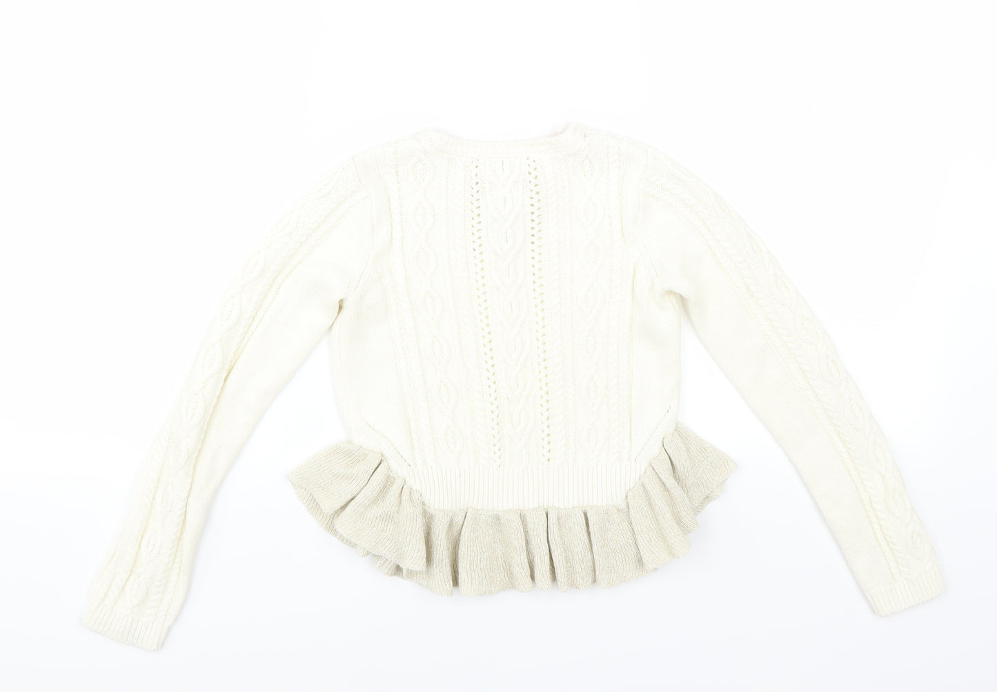 Lulurain Girls Ivory   Pullover Jumper Size 6 Years  - gold ruffle detail