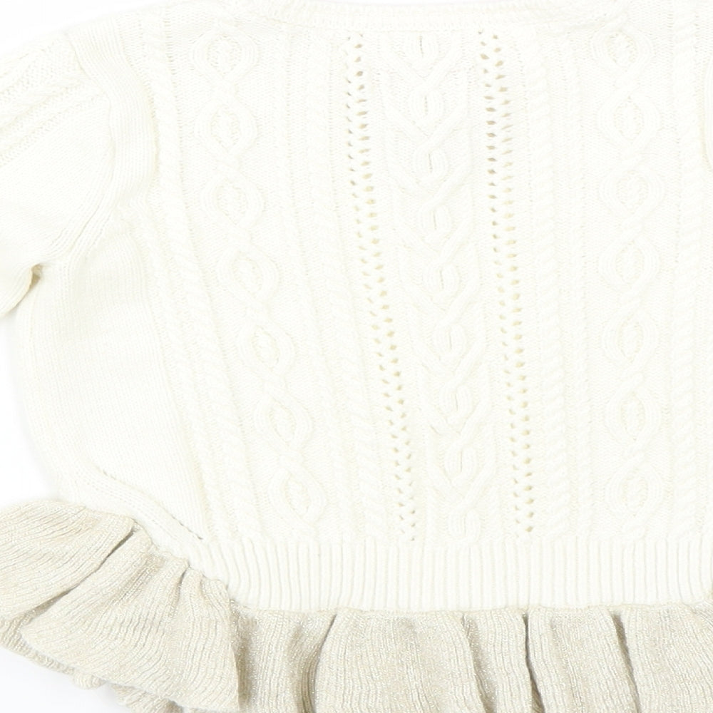 Lulurain Girls Ivory   Pullover Jumper Size 6 Years  - gold ruffle detail
