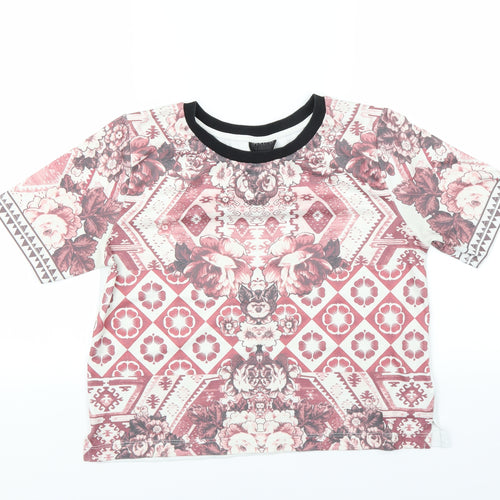 Topshop Womens Pink Floral  Basic T-Shirt Size 8  - CROPPED