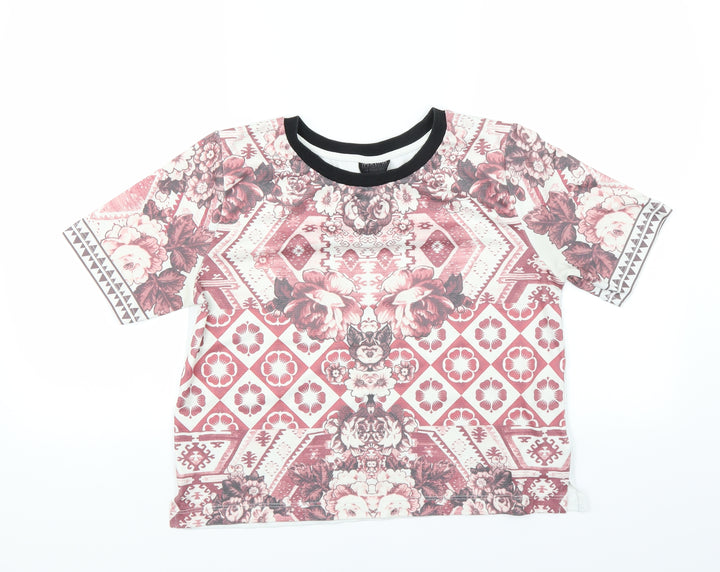 Topshop Womens Pink Floral  Basic T-Shirt Size 8  - CROPPED
