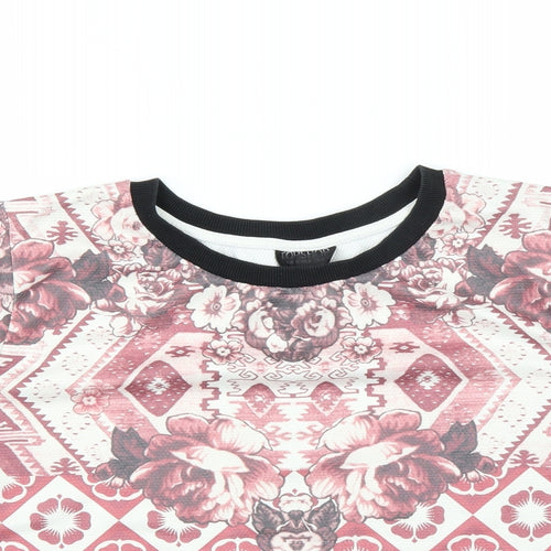 Topshop Womens Pink Floral  Basic T-Shirt Size 8  - CROPPED