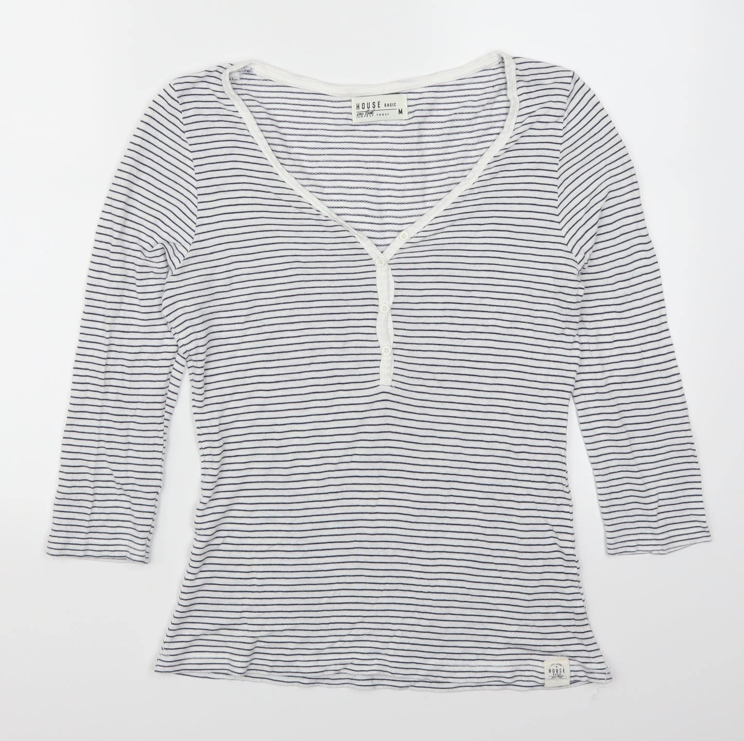 House Womens White Striped  Basic T-Shirt Size M