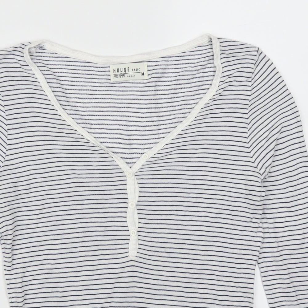 House Womens White Striped  Basic T-Shirt Size M