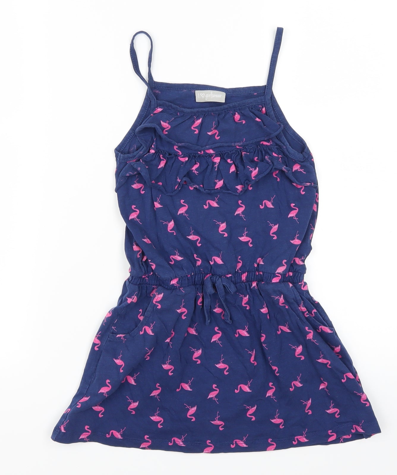 Matalan Girls Blue Animal Print  Tank Dress  Size 6 Years  - Flamingo