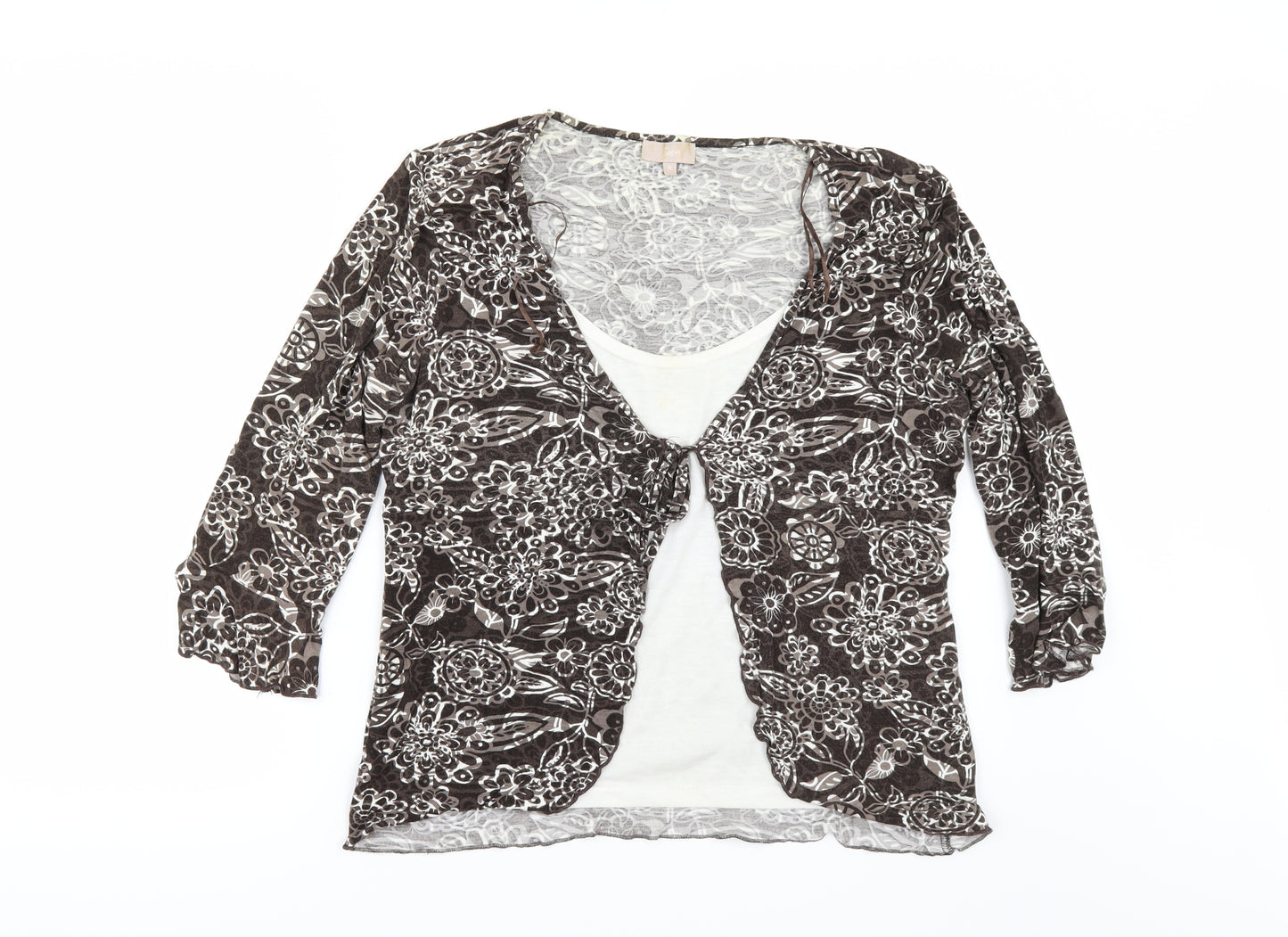 Soon Womens Brown Floral  Basic T-Shirt Size 16