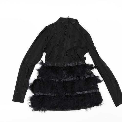 PRETTYLITTLETHING Womens Black   Tunic Blouse Size 8  - feather detail