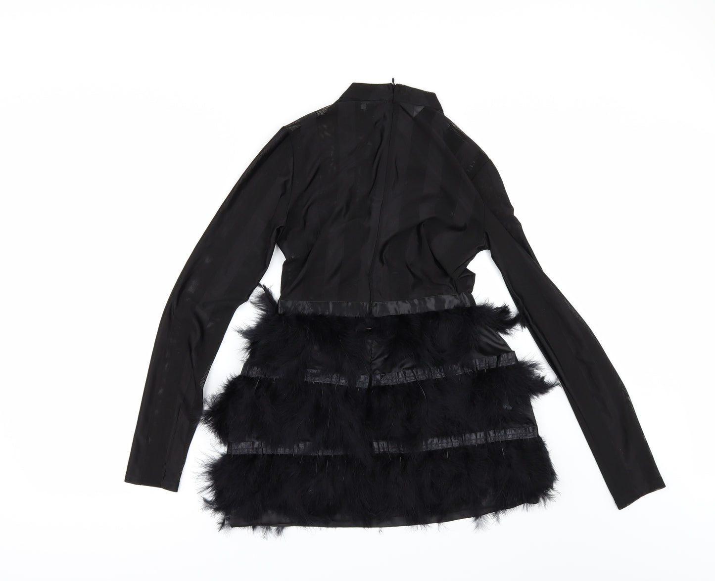 PRETTYLITTLETHING Womens Black   Tunic Blouse Size 8  - feather detail