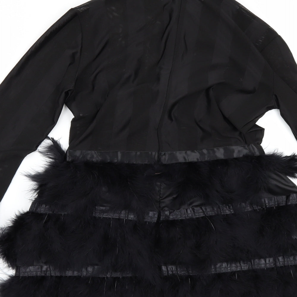 PRETTYLITTLETHING Womens Black   Tunic Blouse Size 8  - feather detail