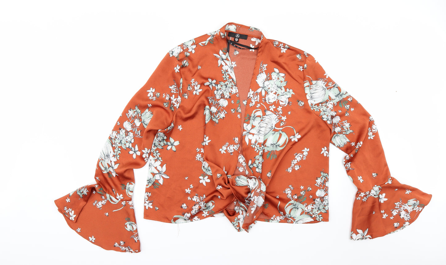 Missguided Womens Orange Floral  Kimono Blouse Size 10  - flared sleeves