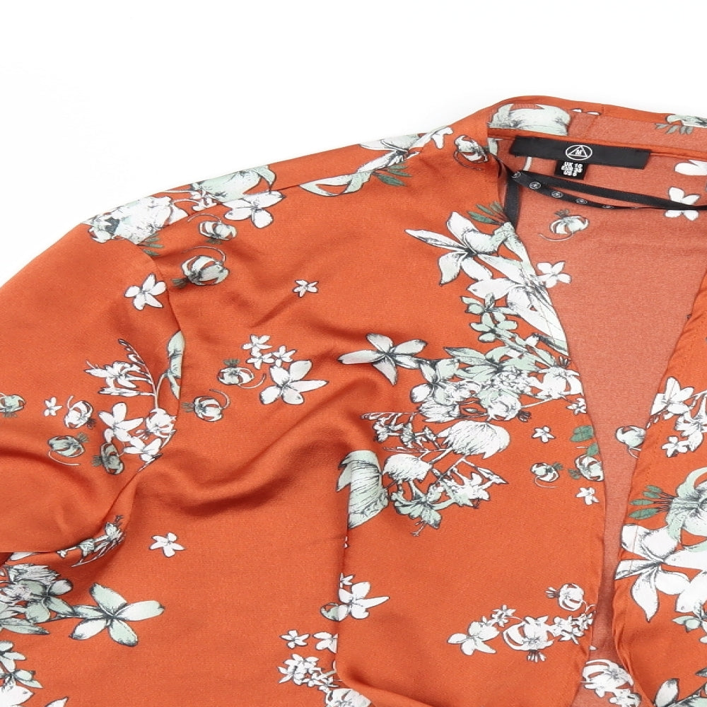Missguided Womens Orange Floral  Kimono Blouse Size 10  - flared sleeves