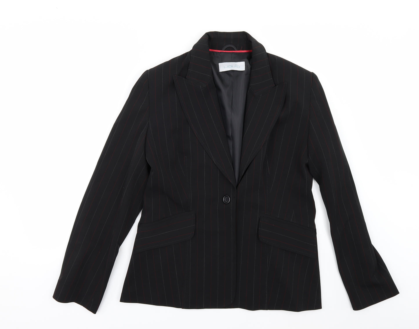 Liquid Womens Black Striped  Jacket Suit Jacket Size 14
