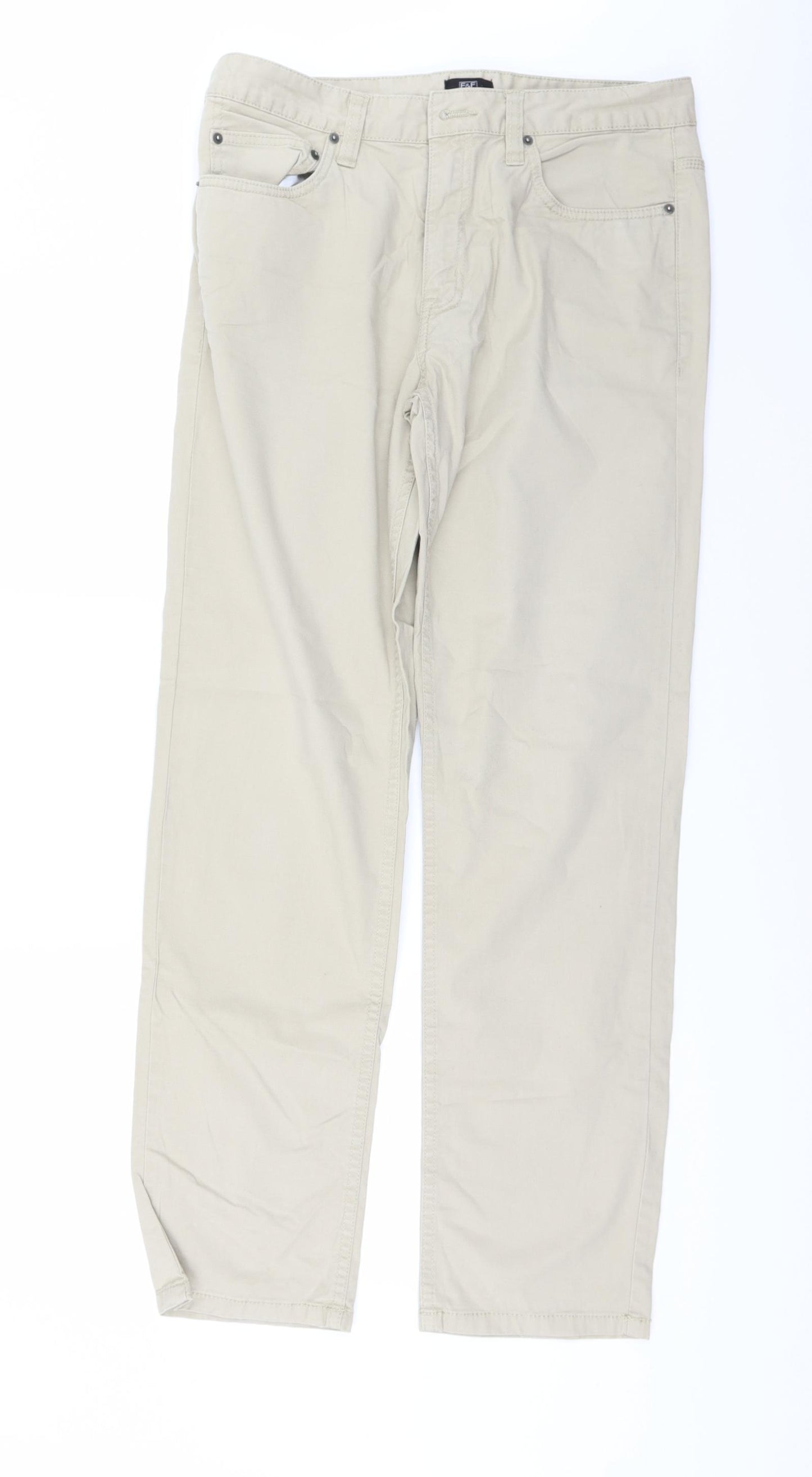 F&F Mens Beige  Denim Straight Jeans Size 32 L32 in