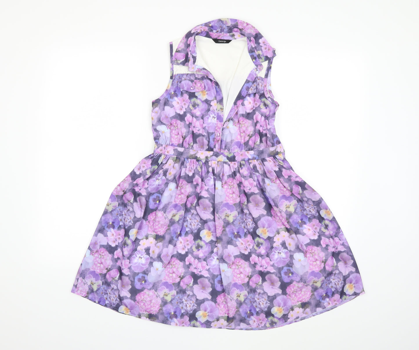 George Girls Purple Floral  Shirt Dress  Size 9-10 Years