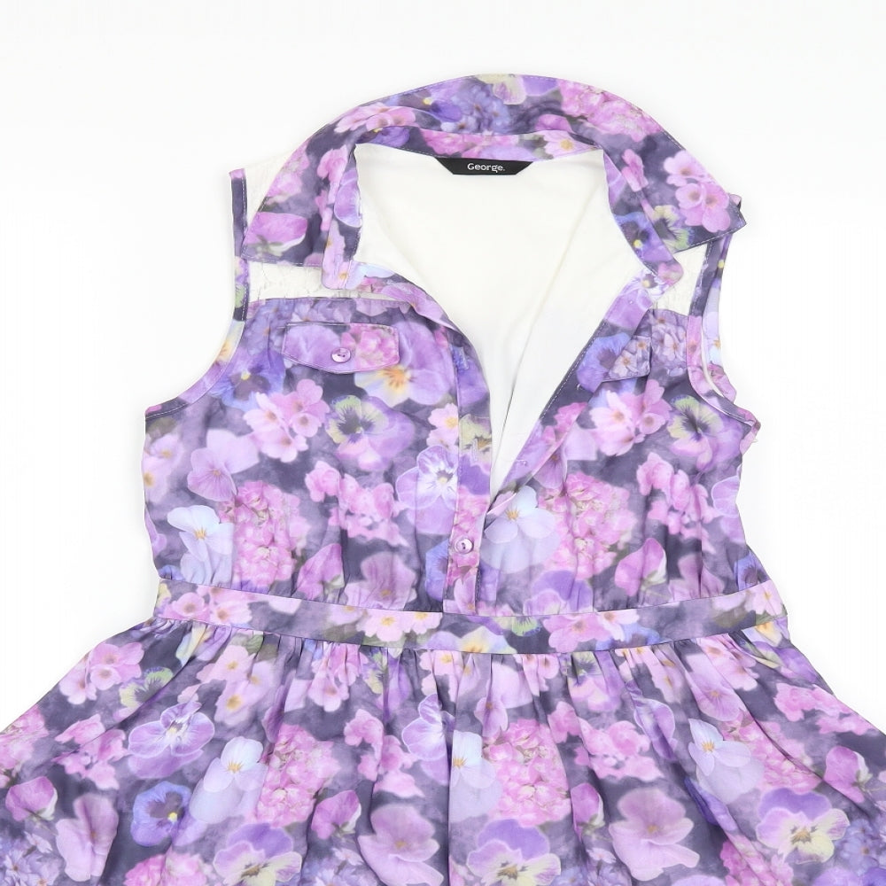 George Girls Purple Floral  Shirt Dress  Size 9-10 Years