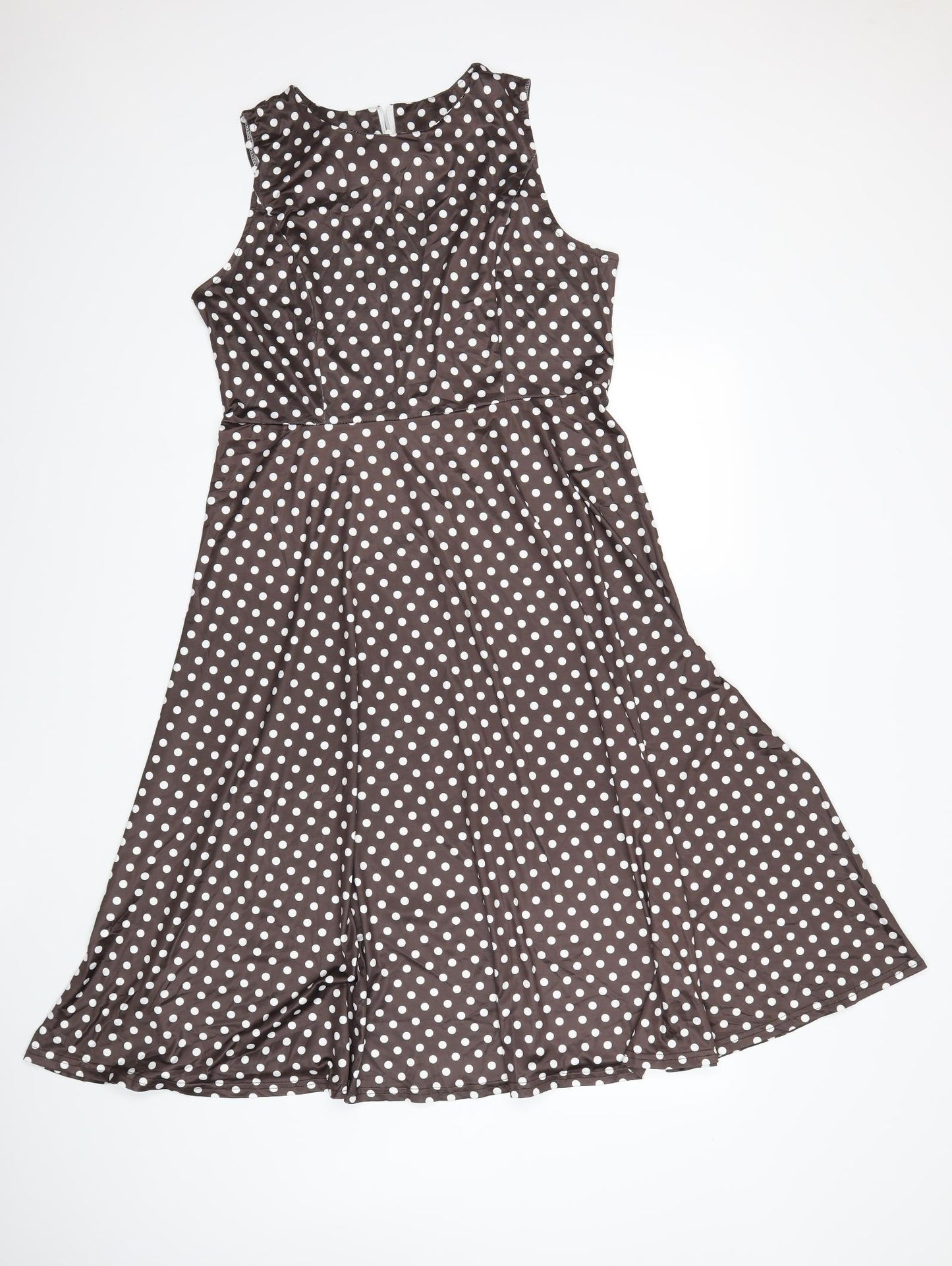Preworn Womens Brown Polka Dot  Fit & Flare  Size XL