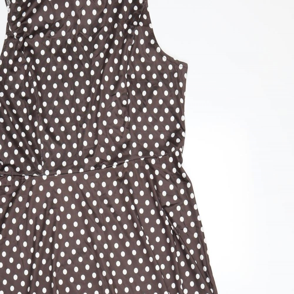 Preworn Womens Brown Polka Dot  Fit & Flare  Size XL