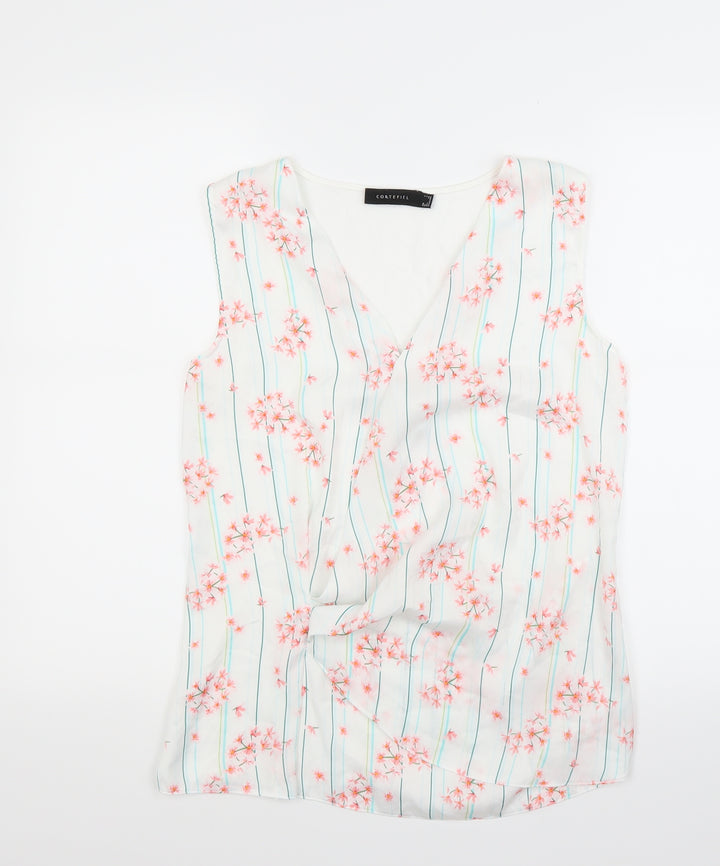 Preworn Womens White Floral  Basic Button-Up Size S