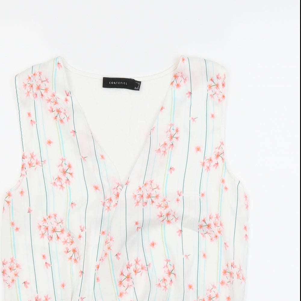 Preworn Womens White Floral  Basic Button-Up Size S