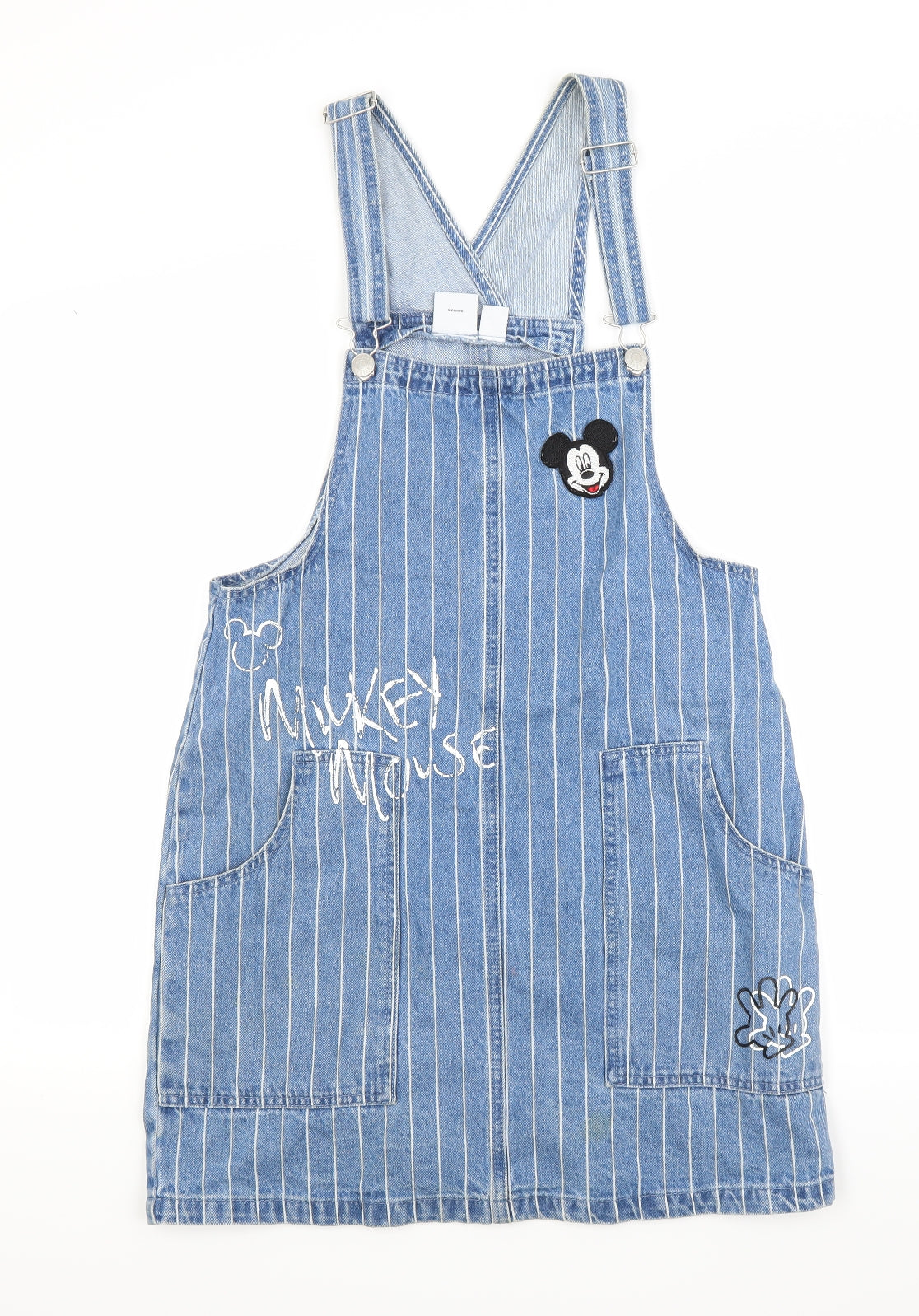 Disney Womens Blue Striped Denim Pinafore/Dungaree Dress  Size 10