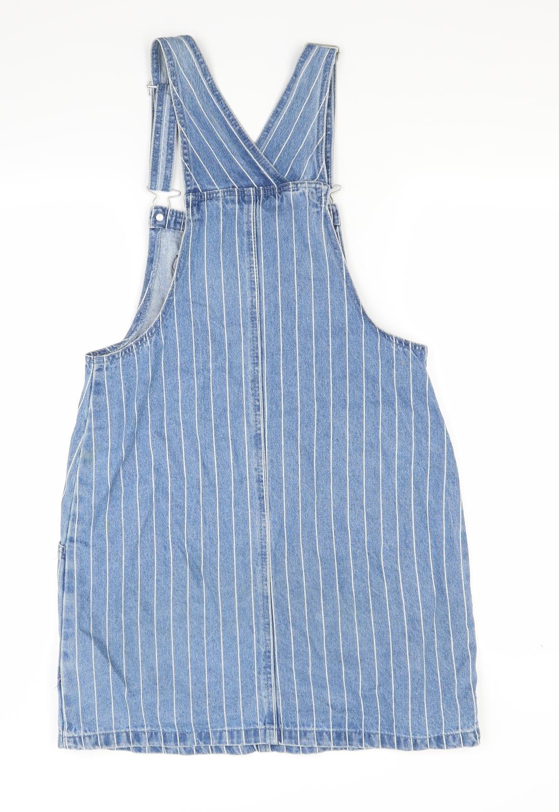 Disney Womens Blue Striped Denim Pinafore/Dungaree Dress  Size 10