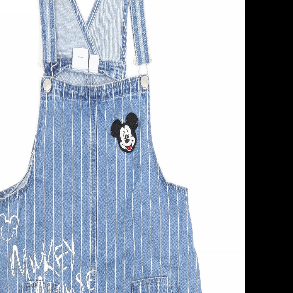 Disney Womens Blue Striped Denim Pinafore/Dungaree Dress  Size 10