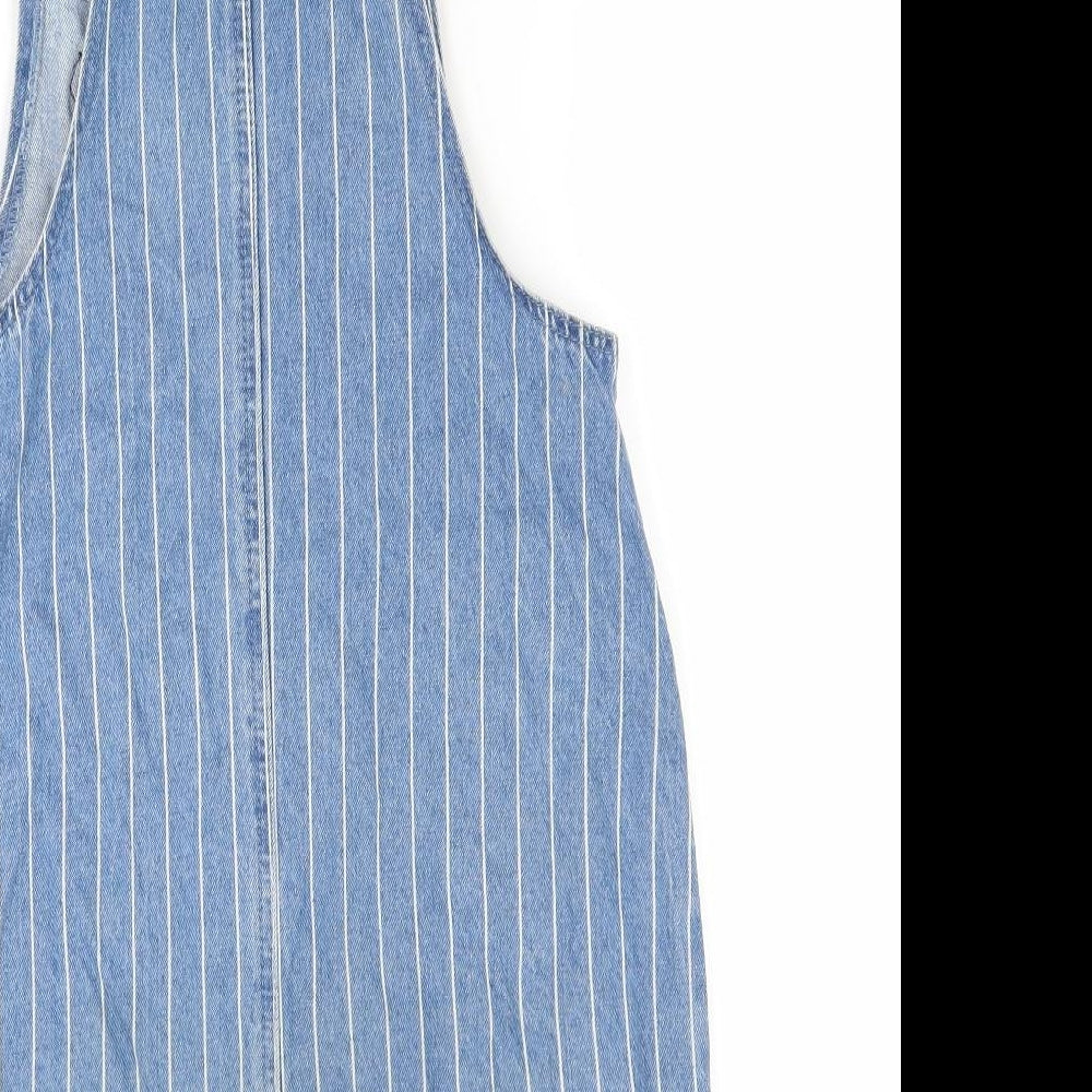 Disney Womens Blue Striped Denim Pinafore/Dungaree Dress  Size 10