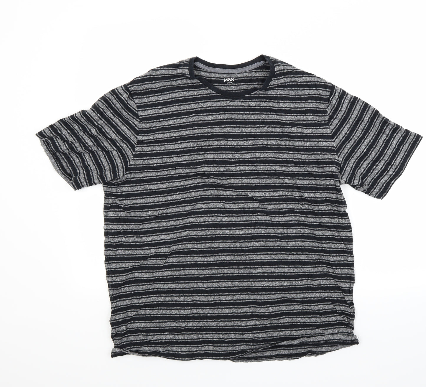 Marks and Spencer Mens Grey Striped   T-Shirt Size L