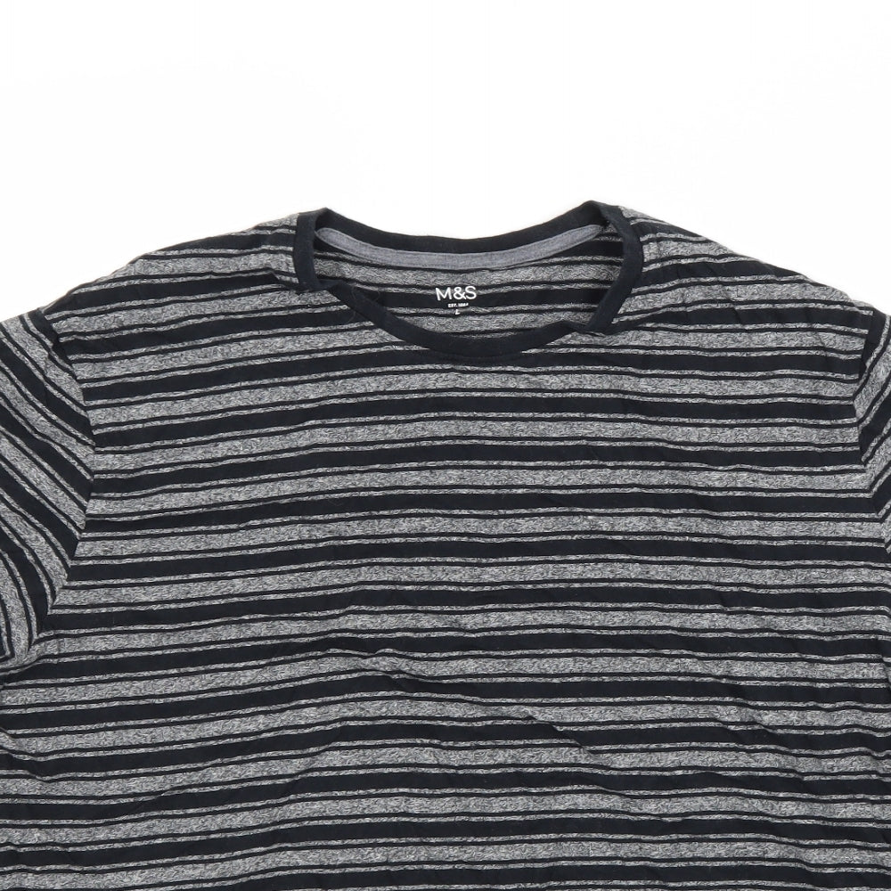Marks and Spencer Mens Grey Striped   T-Shirt Size L