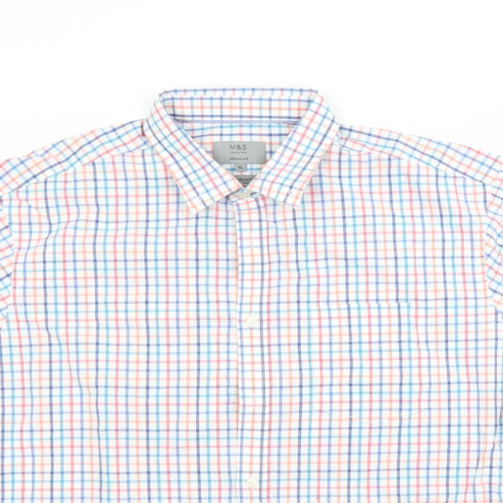 Marks and Spencer Mens White Check   Button-Up Size XL