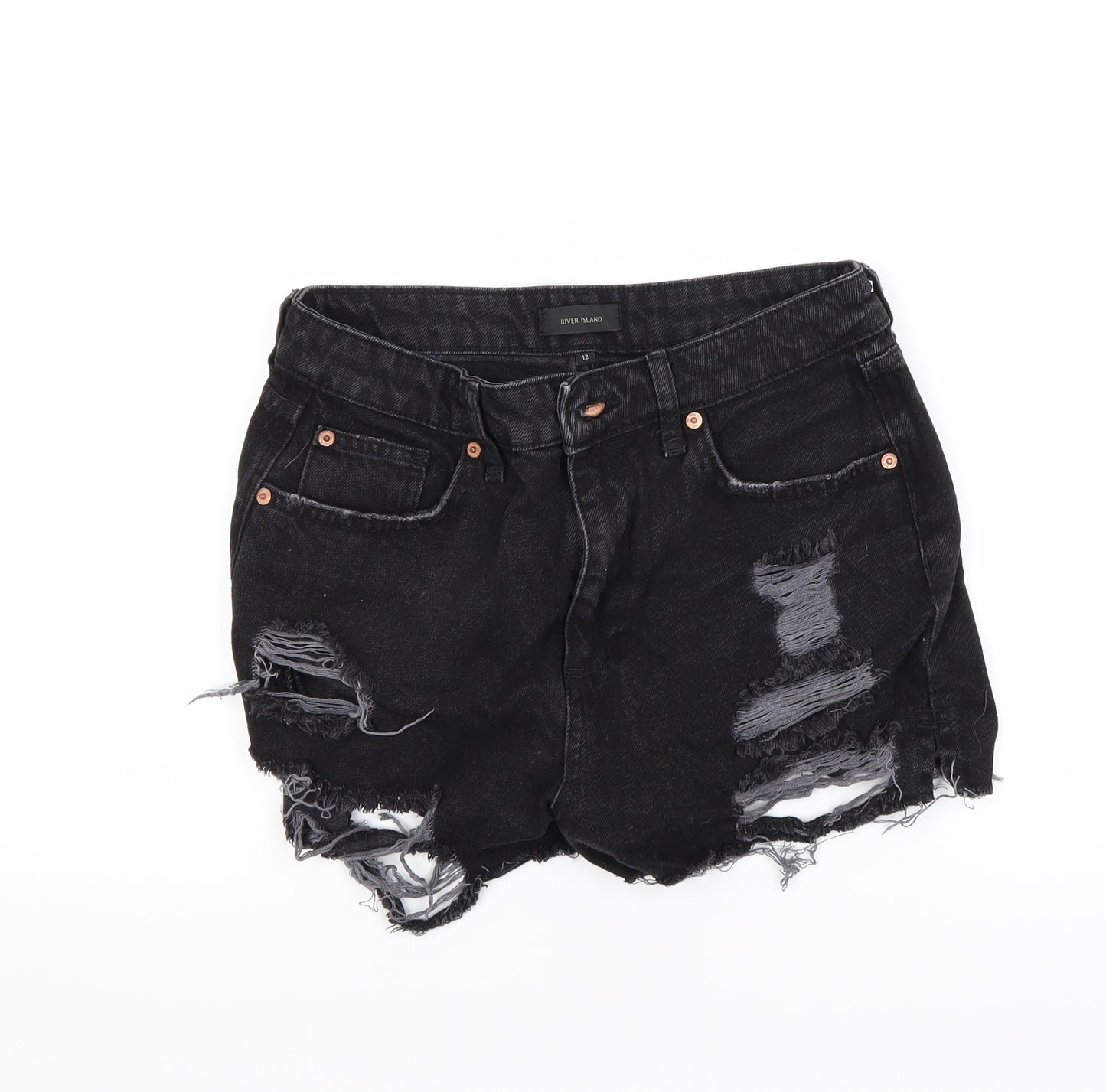 River Island Womens Black  Denim Cut-Off Shorts Size 12