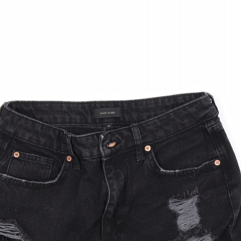 River Island Womens Black  Denim Cut-Off Shorts Size 12