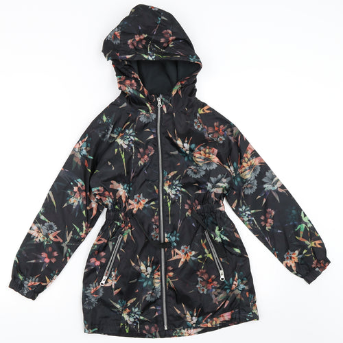 YD Girls Black Floral  Rain Coat Jacket Size 8-9 Years