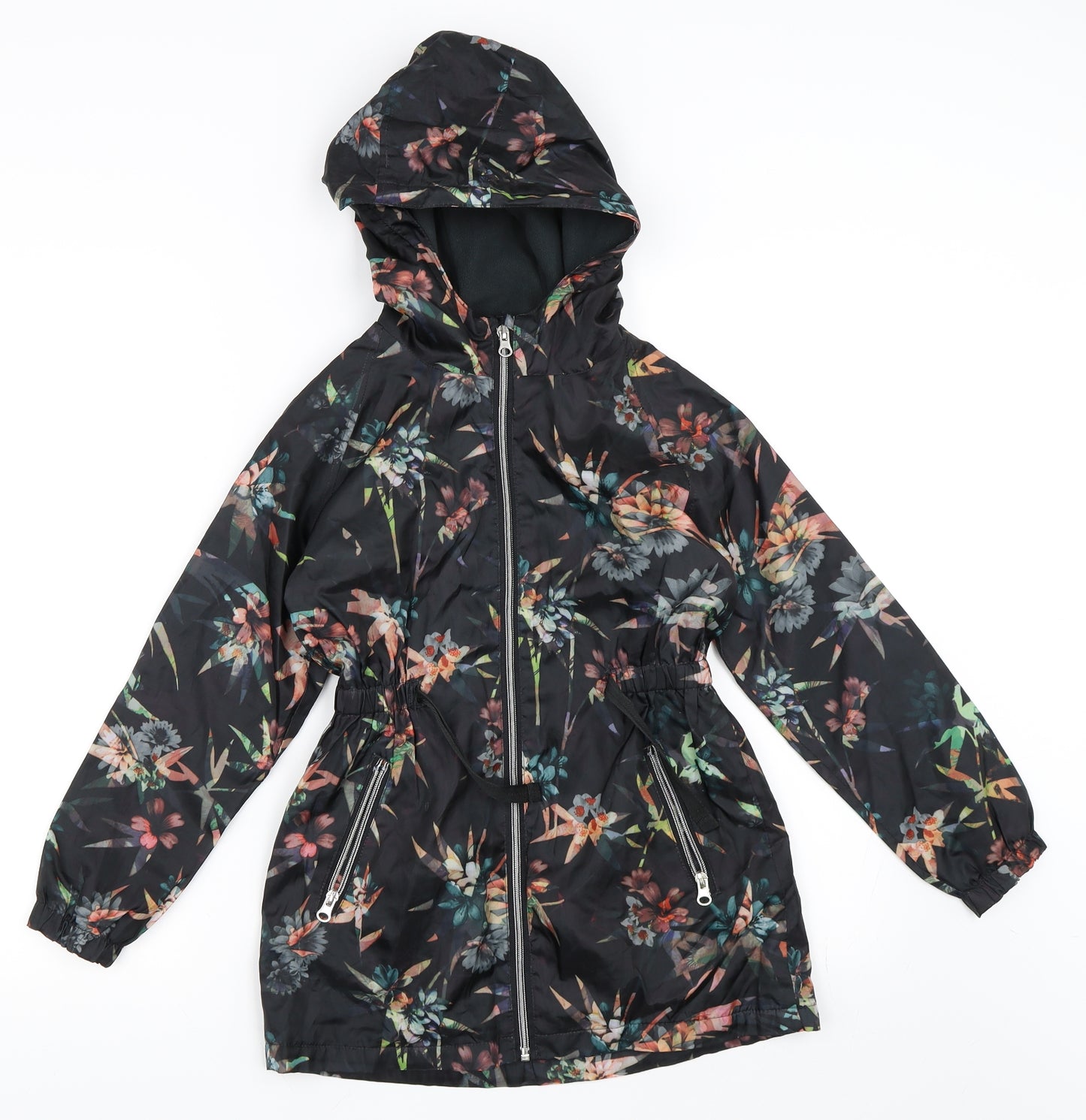 YD Girls Black Floral  Rain Coat Jacket Size 8-9 Years