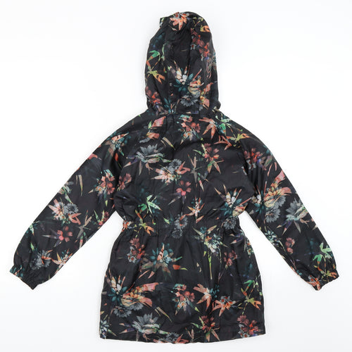 YD Girls Black Floral  Rain Coat Jacket Size 8-9 Years