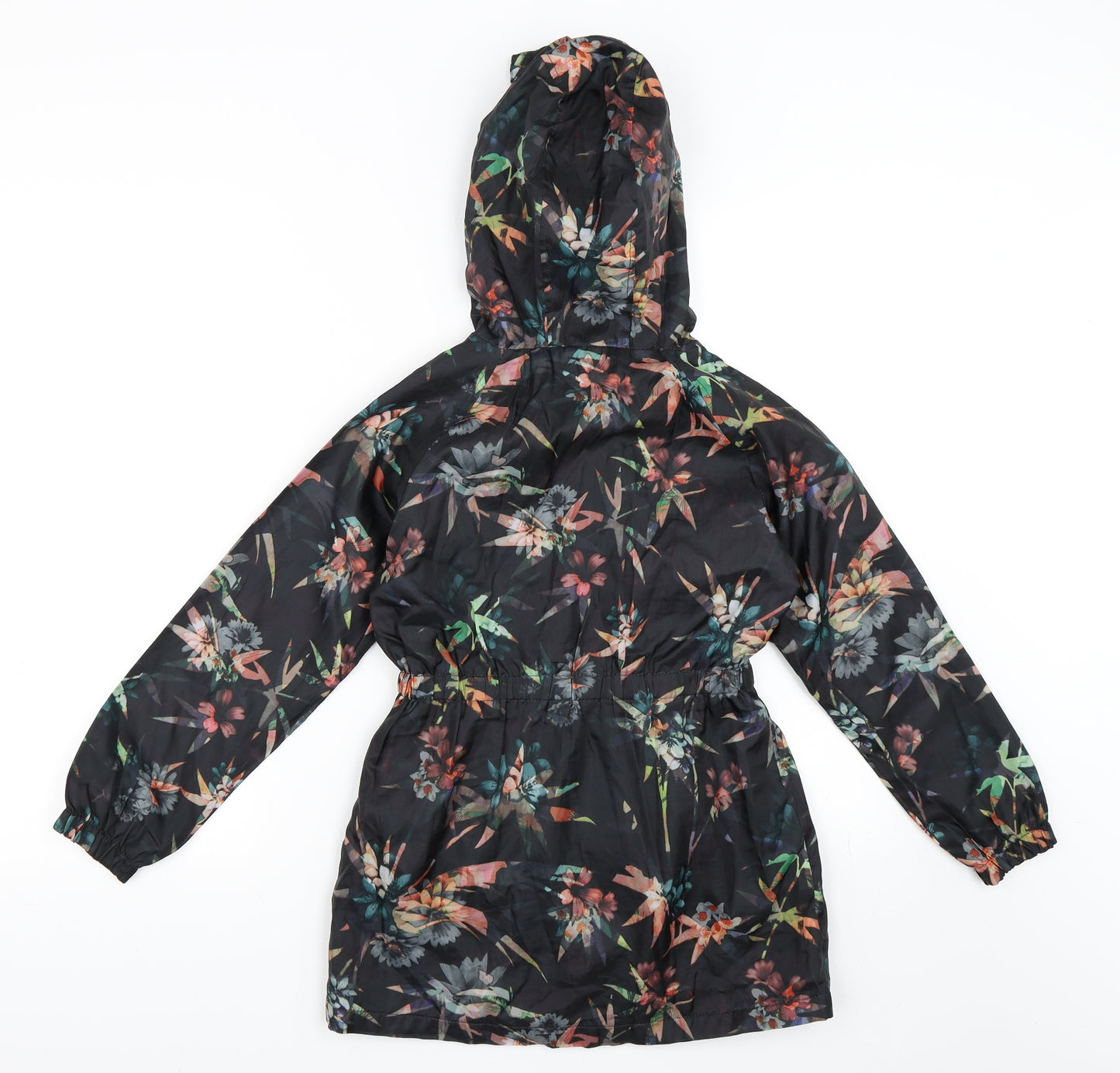 YD Girls Black Floral  Rain Coat Jacket Size 8-9 Years