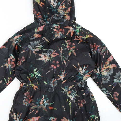 YD Girls Black Floral  Rain Coat Jacket Size 8-9 Years