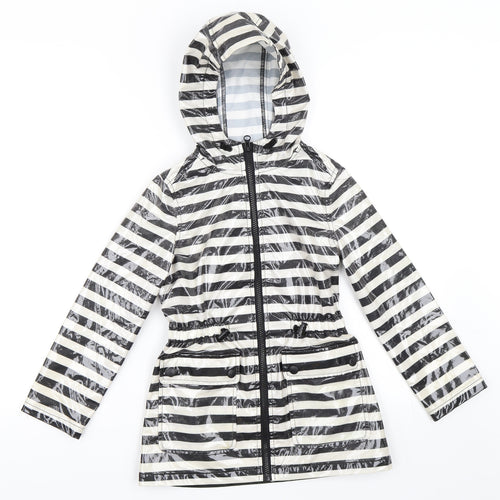 Very Girls Black Striped  Rain Coat Coat Size 7-8 Years
